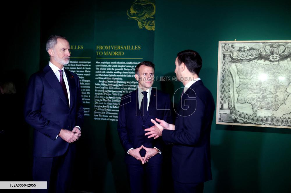 President Macron and King Felipe VI Visit an Exhibition at The Chateau de Versailles - Versailles
