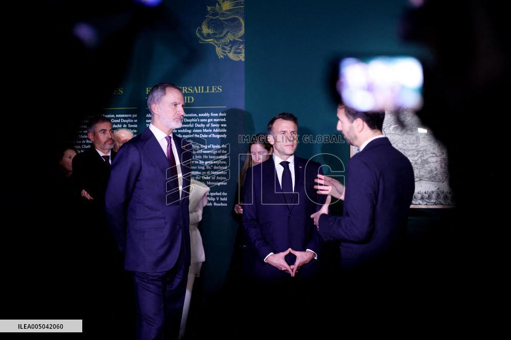 President Macron and King Felipe VI Visit an Exhibition at The Chateau de Versailles - Versailles