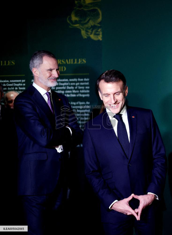 President Macron and King Felipe VI Visit an Exhibition at The Chateau de Versailles - Versailles