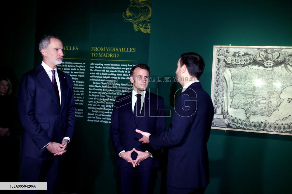President Macron and King Felipe VI Visit an Exhibition at The Chateau de Versailles - Versailles