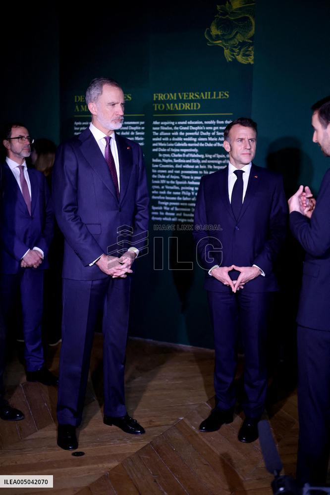 President Macron and King Felipe VI Visit an Exhibition at The Chateau de Versailles - Versailles