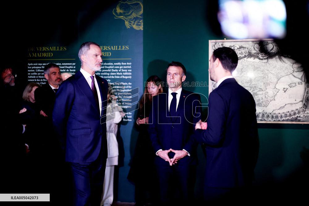 President Macron and King Felipe VI Visit an Exhibition at The Chateau de Versailles - Versailles