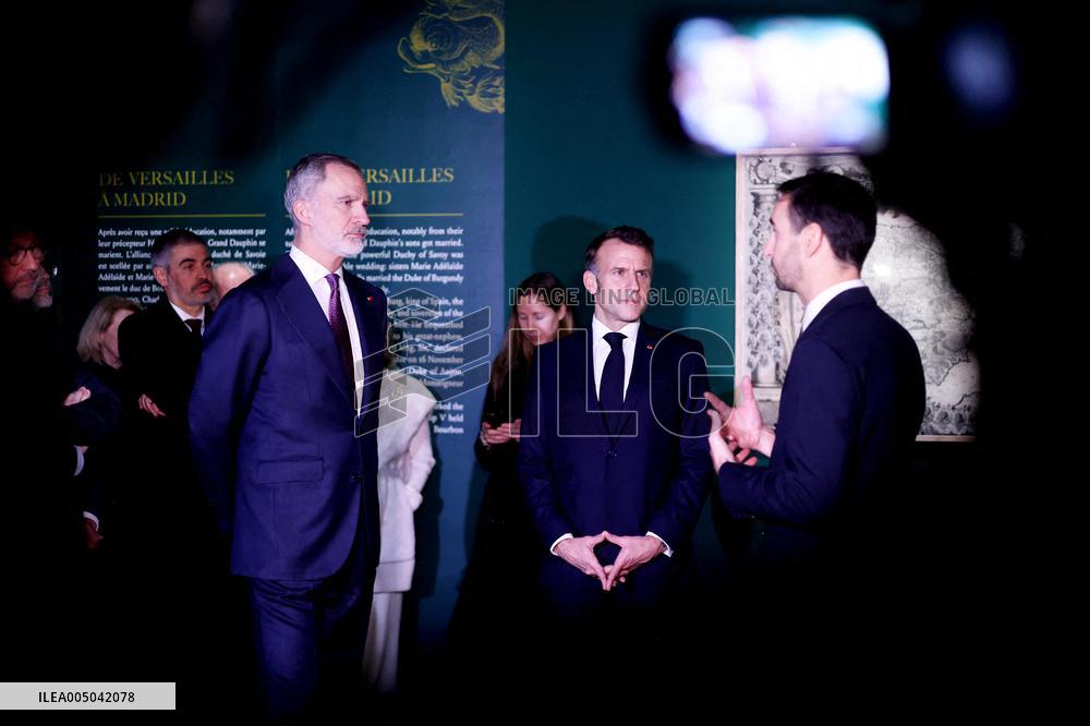 President Macron and King Felipe VI Visit an Exhibition at The Chateau de Versailles - Versailles