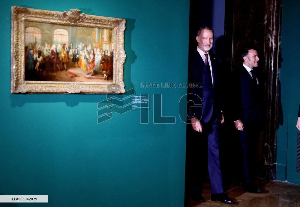 President Macron and King Felipe VI Visit an Exhibition at The Chateau de Versailles - Versailles