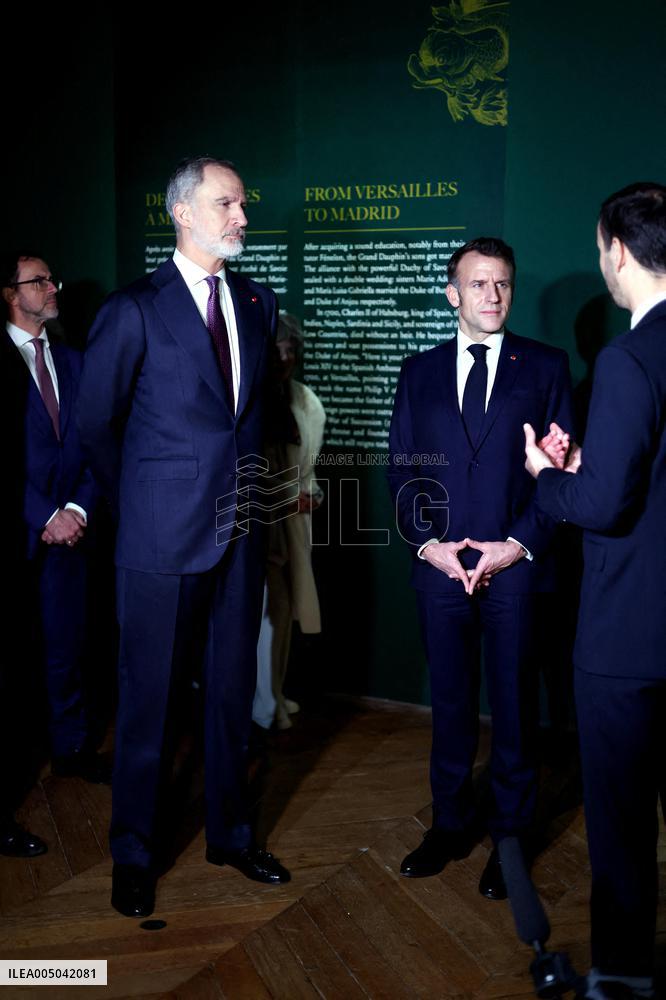 President Macron and King Felipe VI Visit an Exhibition at The Chateau de Versailles - Versailles
