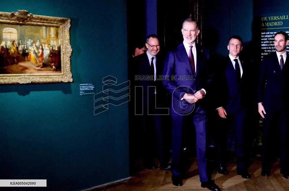 President Macron and King Felipe VI Visit an Exhibition at The Chateau de Versailles - Versailles