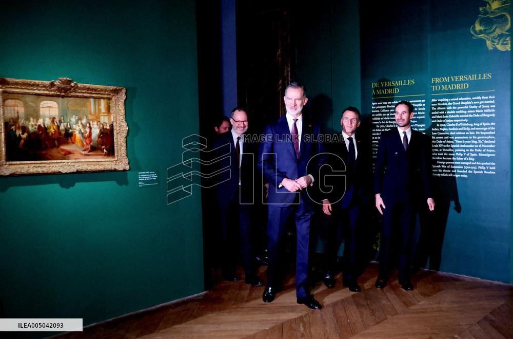 President Macron and King Felipe VI Visit an Exhibition at The Chateau de Versailles - Versailles
