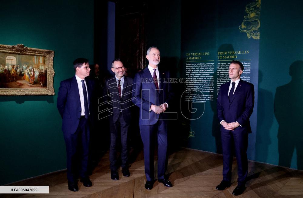 President Macron and King Felipe VI Visit an Exhibition at The Chateau de Versailles - Versailles