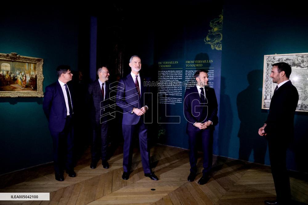 President Macron and King Felipe VI Visit an Exhibition at The Chateau de Versailles - Versailles