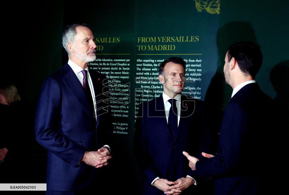 President Macron and King Felipe VI Visit an Exhibition at The Chateau de Versailles - Versailles