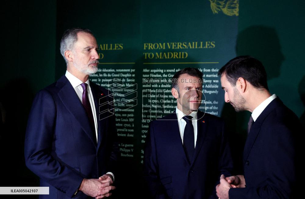 President Macron and King Felipe VI Visit an Exhibition at The Chateau de Versailles - Versailles