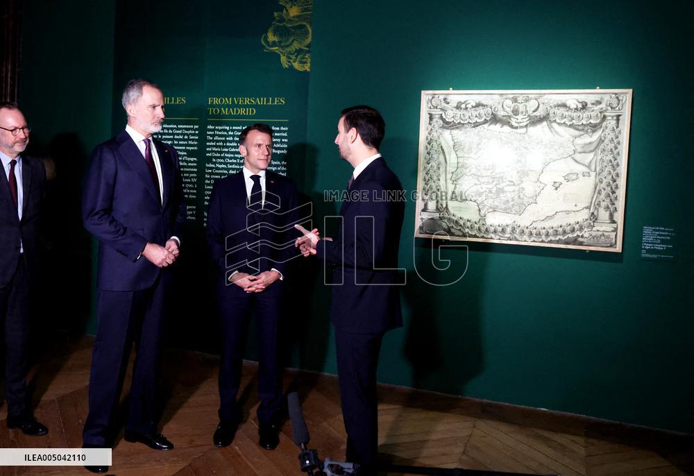 President Macron and King Felipe VI Visit an Exhibition at The Chateau de Versailles - Versailles