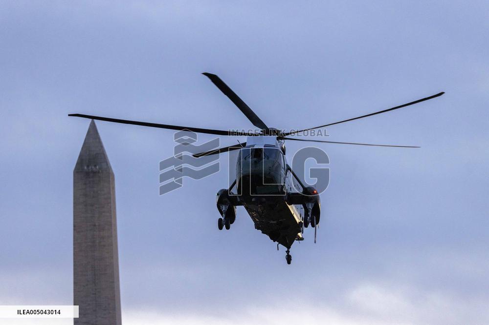 President Trumpreturns to the White House from Detroit, Michgan