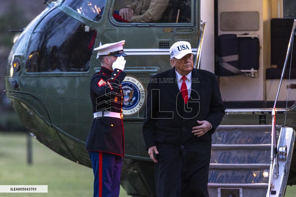 President Trump Returns To The White House From Detroit, Michgan