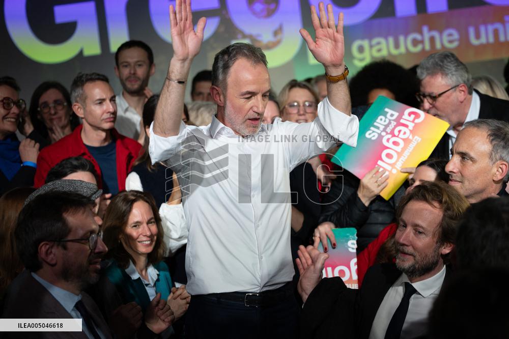 First campaign rally of Emmanuel Gregoire - Paris