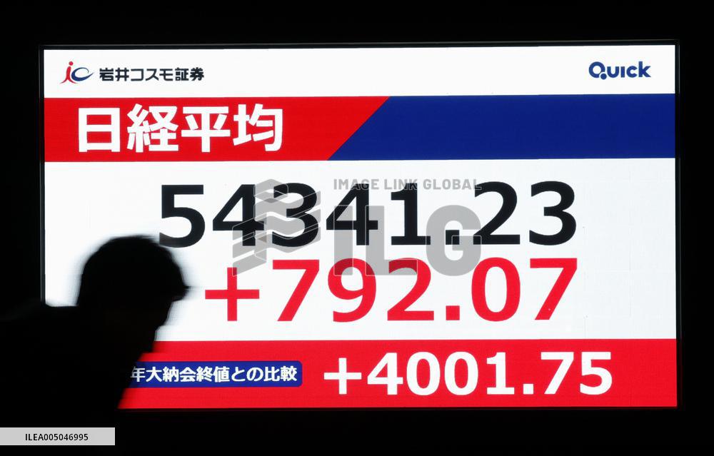 Nikkei index hits new closing high above 54,000
