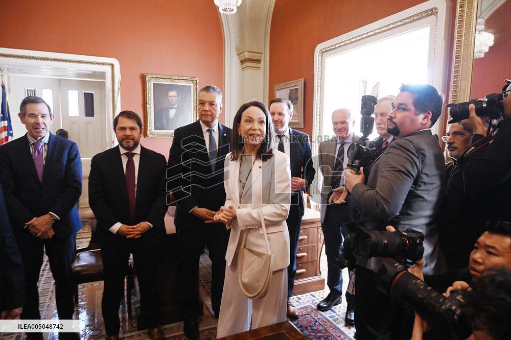 Venezuelan Opposition Leader And Nobel Peace Prize Winner MarÌa Corina Machado Meets With Senators On Capitol Hill