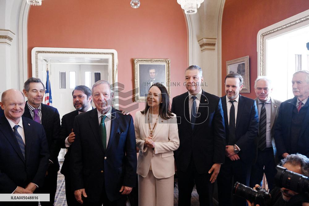 Venezuelan Opposition Leader And Nobel Peace Prize Winner MarÌa Corina Machado Meets With Senators On Capitol Hill