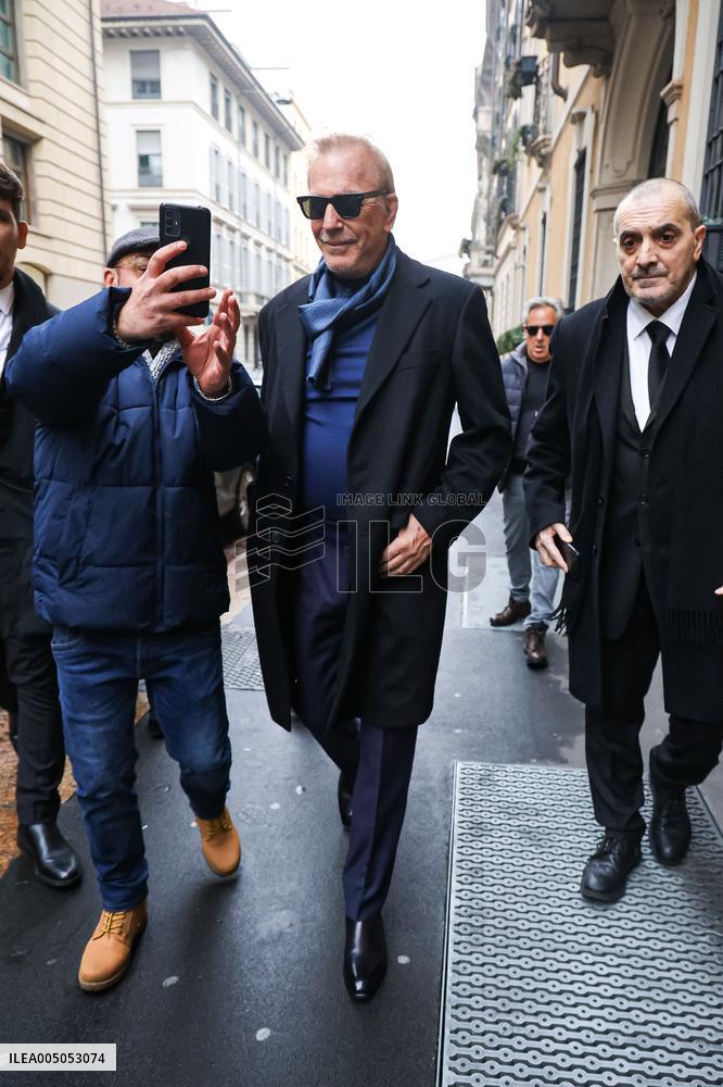 MFW - Kevin Costner Spotted On His Way To Brioni