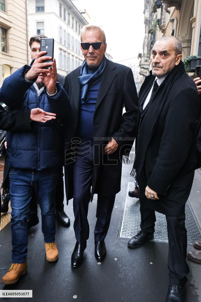 MFW - Kevin Costner Spotted On His Way To Brioni