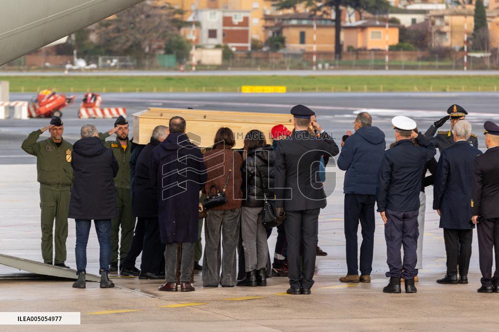 Riccardo Minghetti Coffin Arrives At Ciampino Airport - Italy