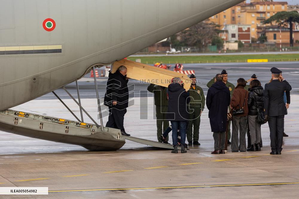 Riccardo Minghetti Coffin Arrives At Ciampino Airport - Italy