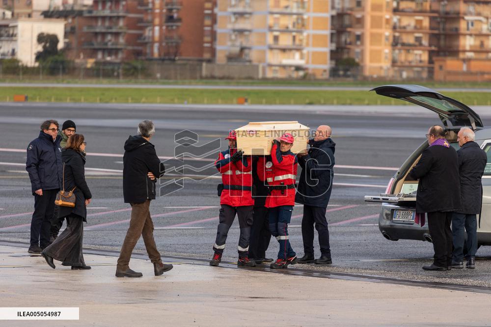 Riccardo Minghetti Coffin Arrives At Ciampino Airport - Italy