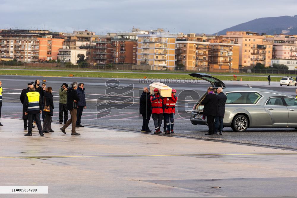 Riccardo Minghetti Coffin Arrives At Ciampino Airport - Italy