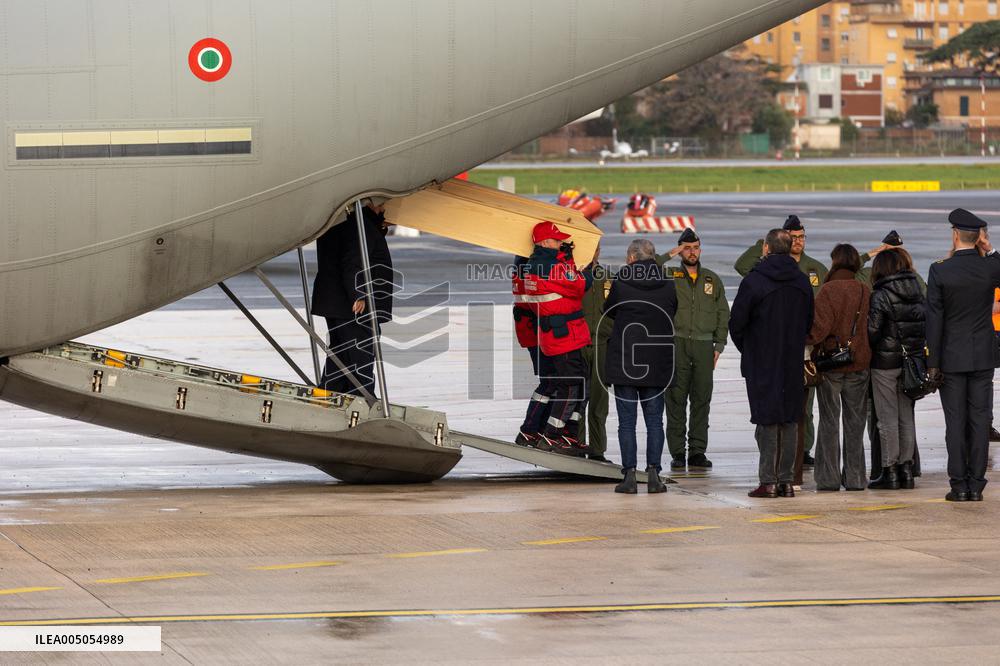 Riccardo Minghetti Coffin Arrives At Ciampino Airport - Italy