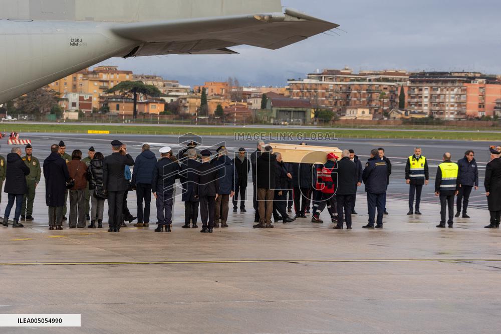 Riccardo Minghetti Coffin Arrives At Ciampino Airport - Italy