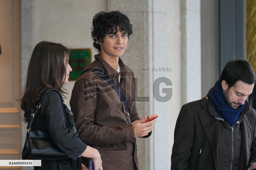 MFW - Celebs Leaving Hotel Paris To Attend Prada Show