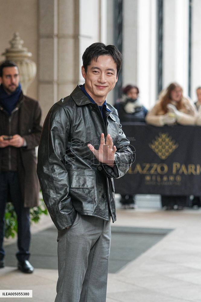 MFW - Celebs Leaving Hotel Paris To Attend Prada Show