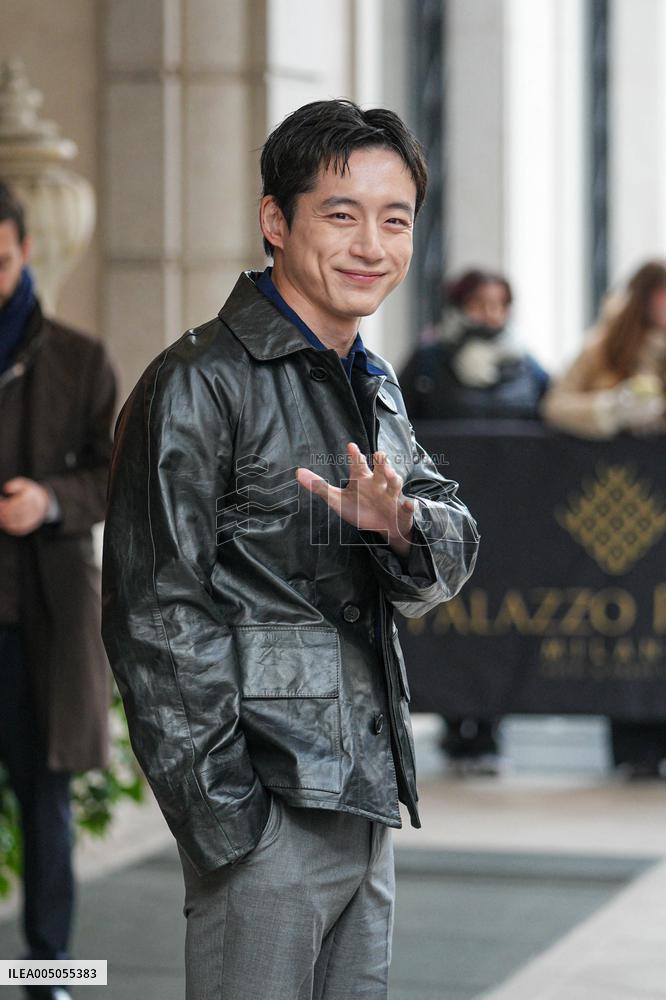 MFW - Celebs Leaving Hotel Paris To Attend Prada Show