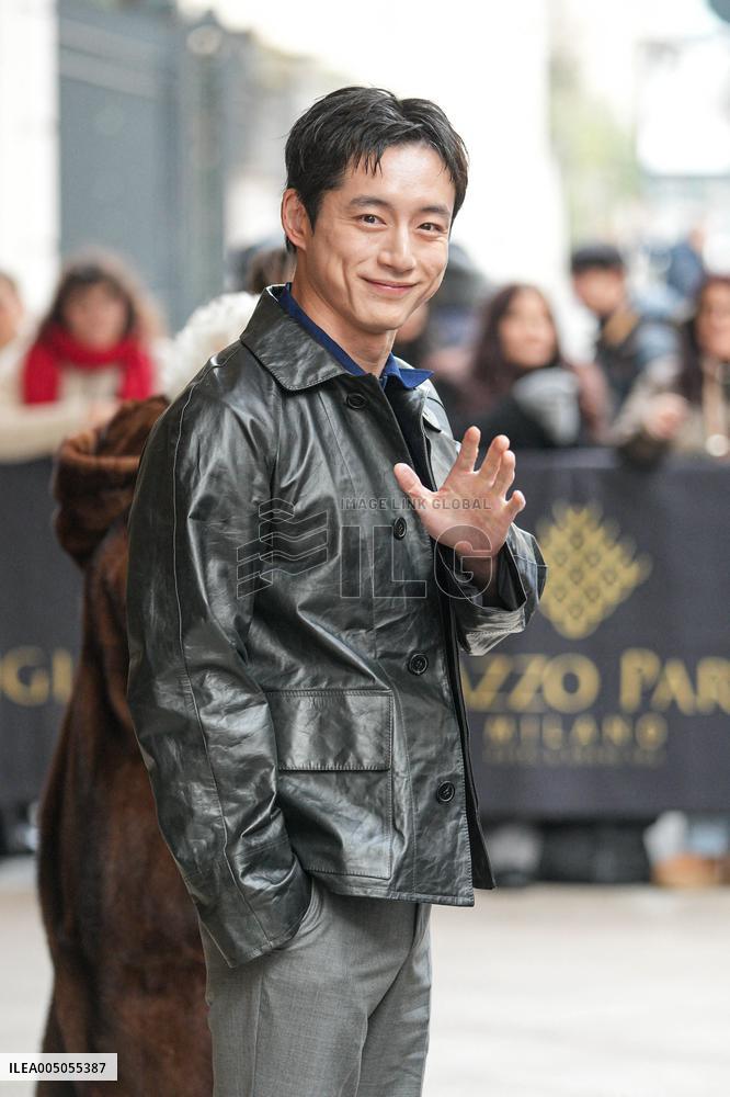 MFW - Celebs Leaving Hotel Paris To Attend Prada Show