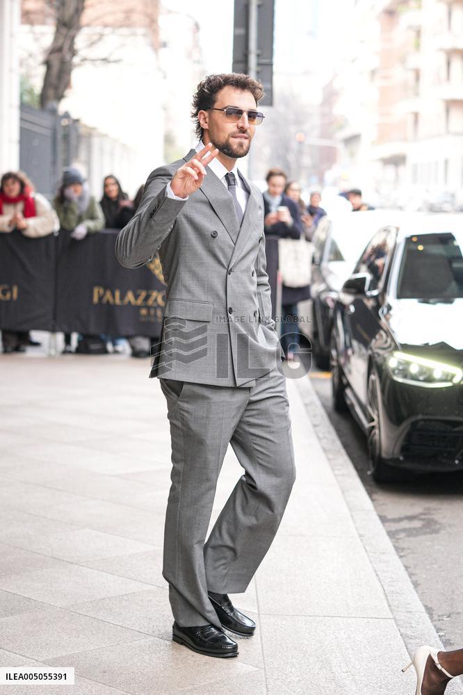 MFW - Celebs Leaving Hotel Paris To Attend Prada Show