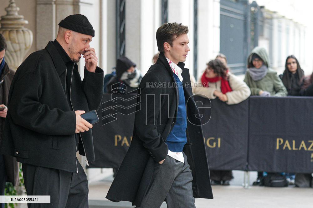 MFW - Celebs Leaving Hotel Paris To Attend Prada Show
