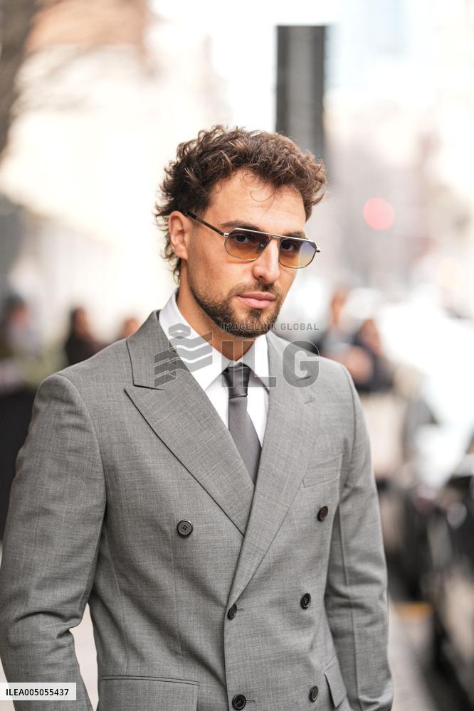 MFW - Celebs Leaving Hotel Paris To Attend Prada Show