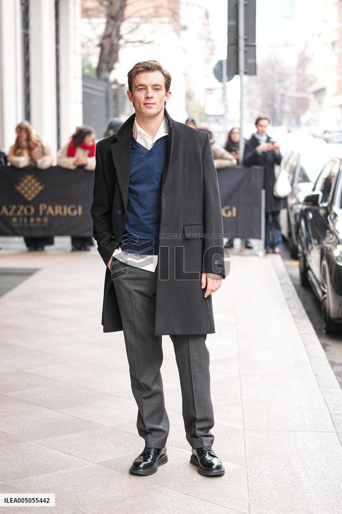 MFW - Celebs Leaving Hotel Paris To Attend Prada Show