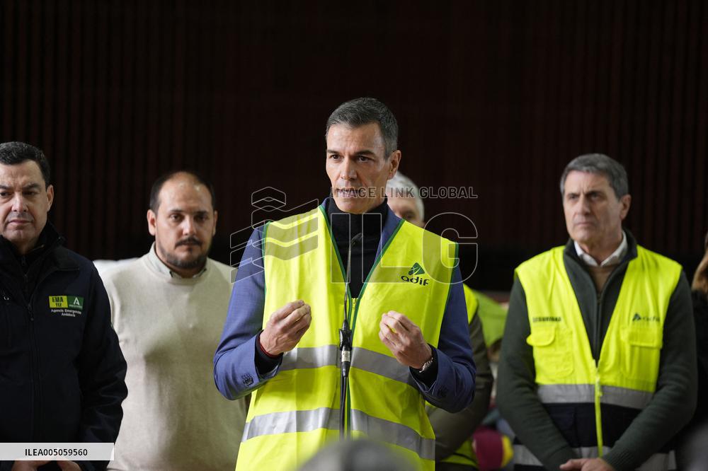 Pedro Sanchez Visits Accident Victims In Adamuz - Spain