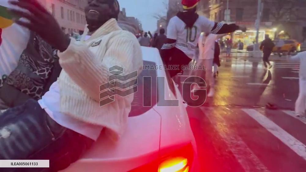 US: Large Crowds Block Roads in New York City to Celebrate Senegal AFCON Win 2