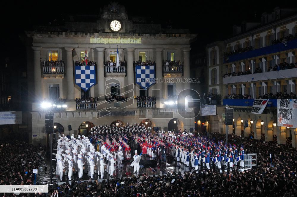 San Sebastian Flag Hoisting Launches 100th Tamborrada - Spain