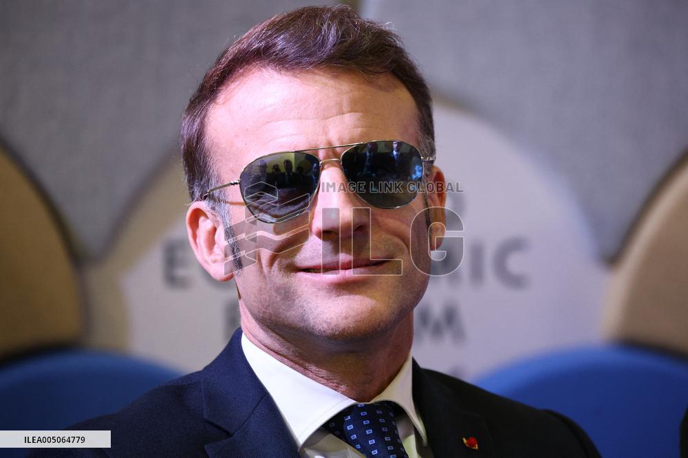 Macron and with leaders of AI companies at World Economic Forum annual meeting - Davos