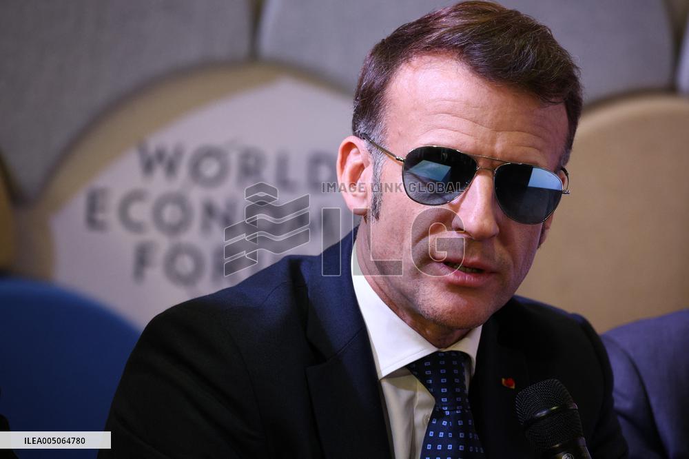 Macron and with leaders of AI companies at World Economic Forum annual meeting - Davos