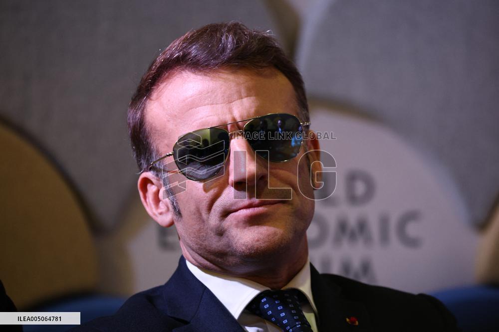 Macron and with leaders of AI companies at World Economic Forum annual meeting - Davos