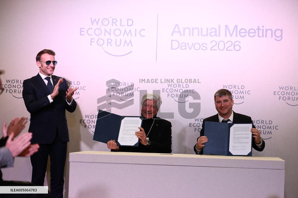 Macron and with leaders of AI companies at World Economic Forum annual meeting - Davos