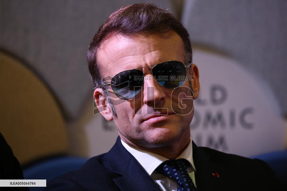 Macron and with leaders of AI companies at World Economic Forum annual meeting - Davos