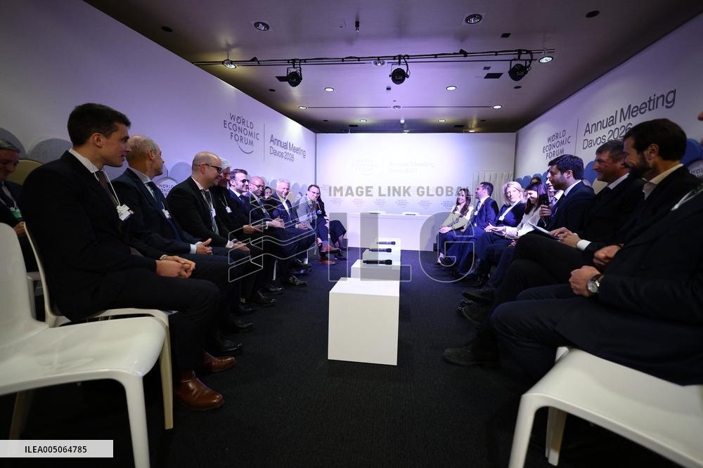 Macron and with leaders of AI companies at World Economic Forum annual meeting - Davos