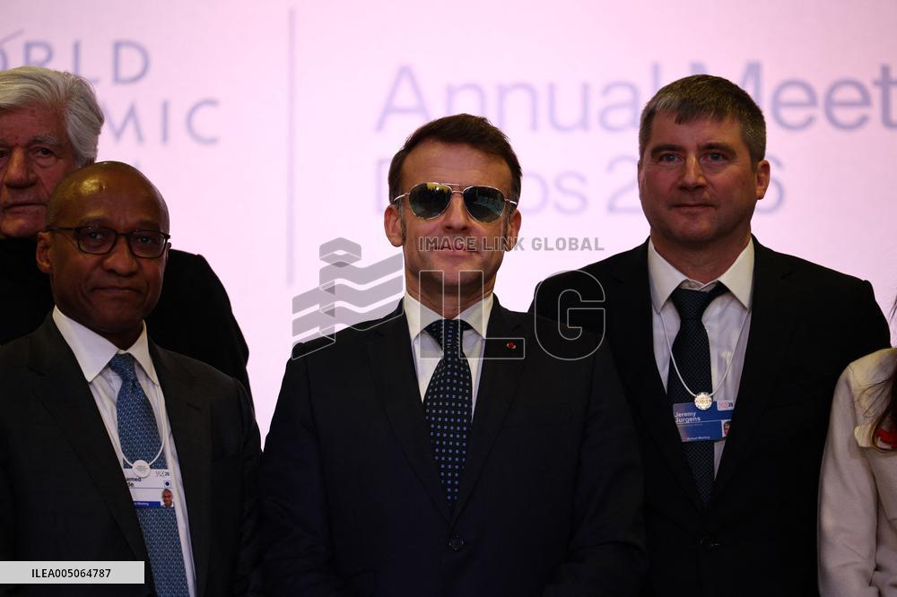 Macron and with leaders of AI companies at World Economic Forum annual meeting - Davos