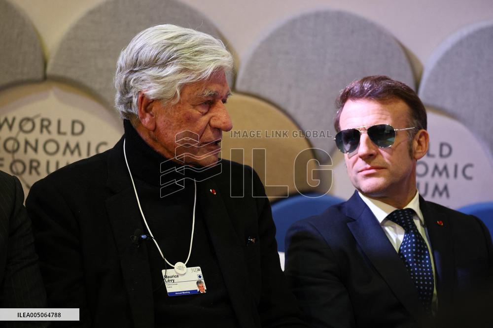 Macron and with leaders of AI companies at World Economic Forum annual meeting - Davos