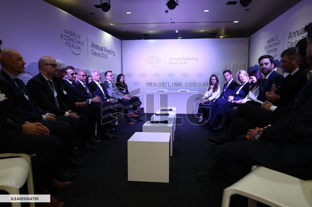 Macron and with leaders of AI companies at World Economic Forum annual meeting - Davos